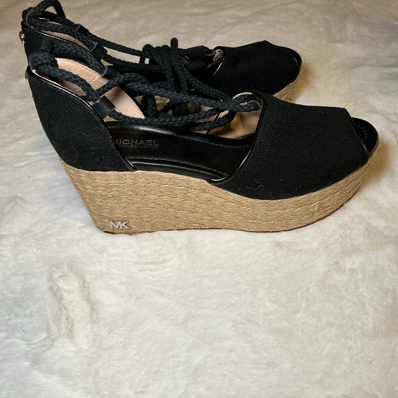 Michael Kors Stylish Black Espadrille Wedge Sandals - Picture 2 of 5